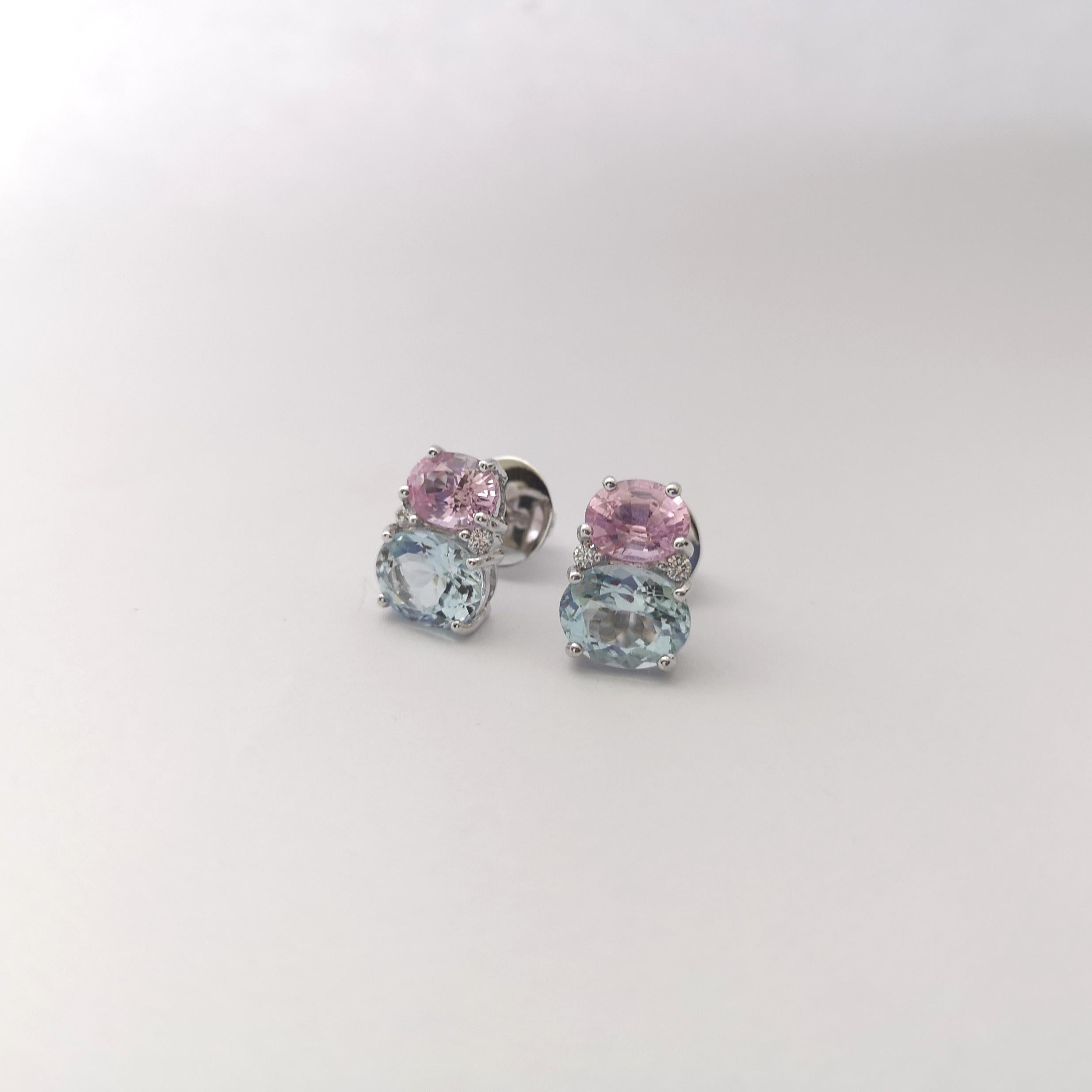 Aquamarine and Pink Sapphire with Diamond Earrings set in 18K White Gold Setting In New Condition In Bangkok, TH