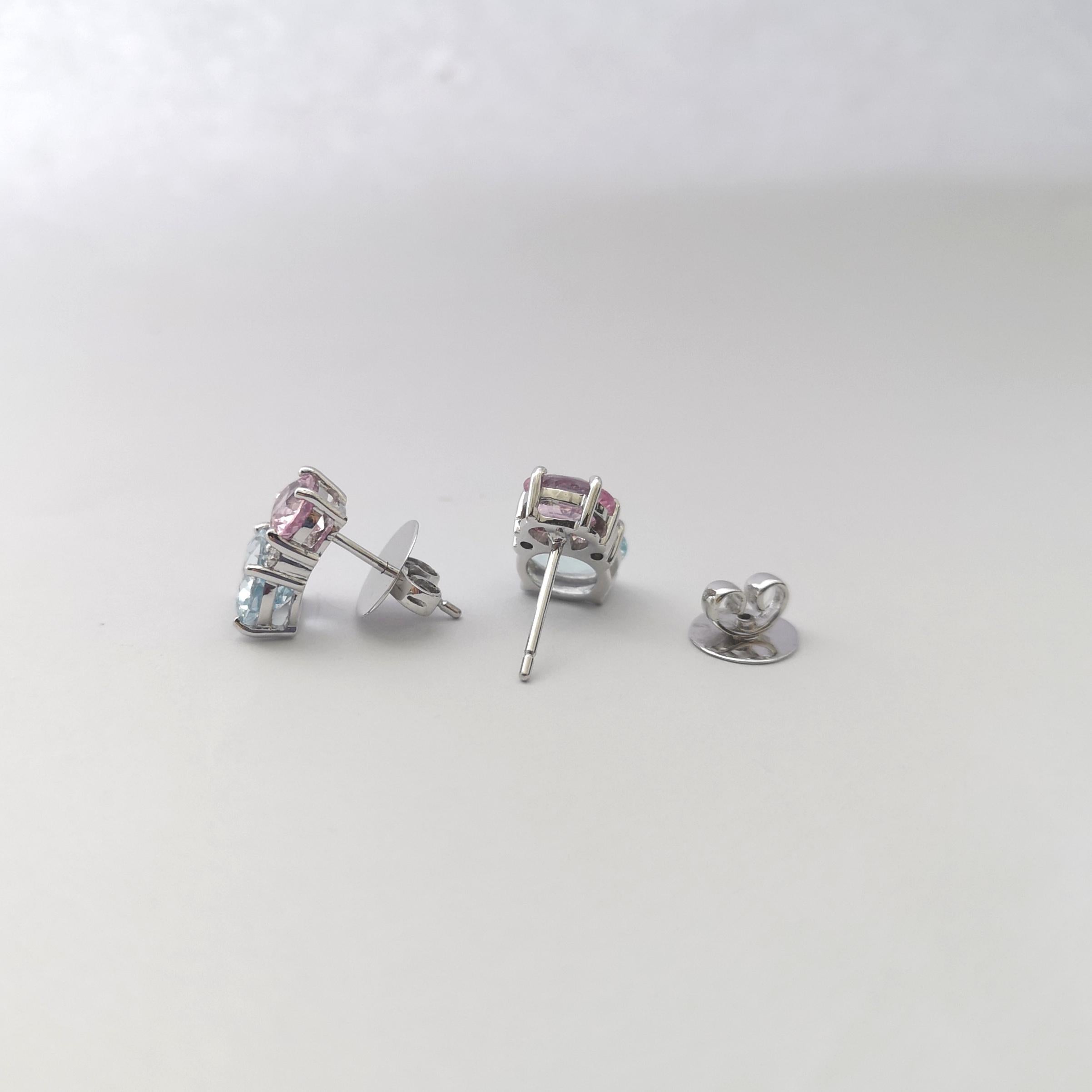 Women's Aquamarine and Pink Sapphire with Diamond Earrings set in 18K White Gold Setting