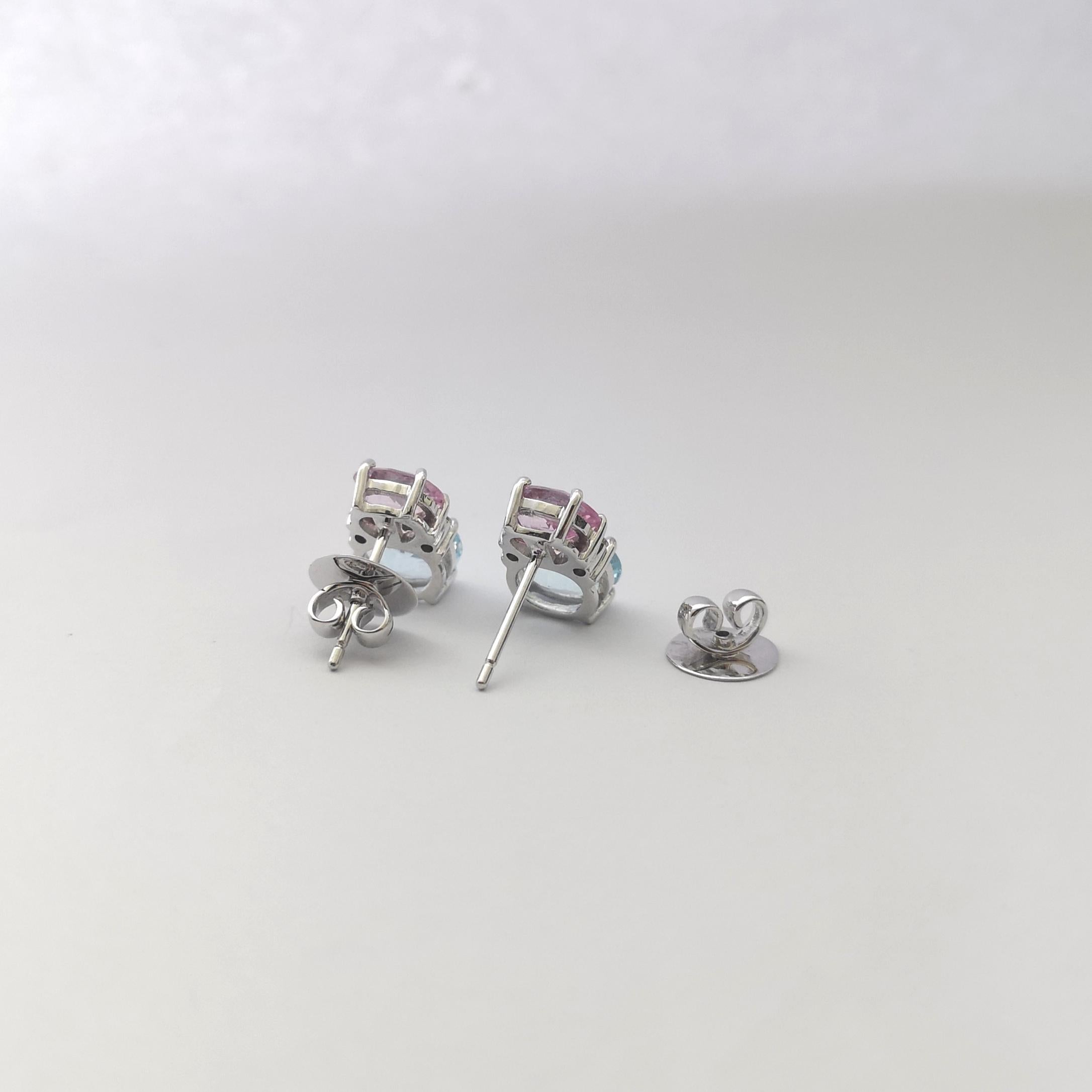 Aquamarine and Pink Sapphire with Diamond Earrings set in 18K White Gold Setting 1