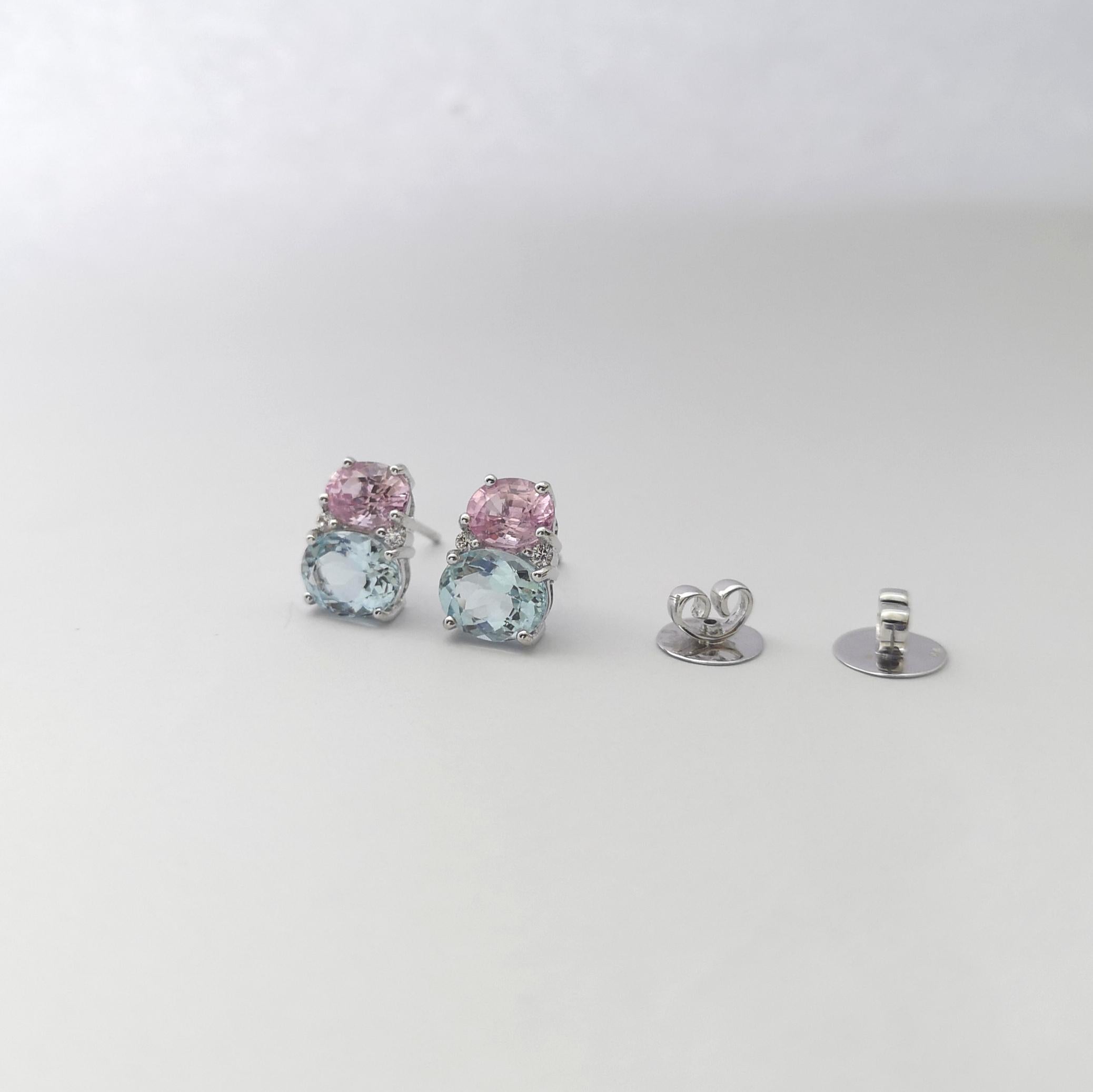Aquamarine and Pink Sapphire with Diamond Earrings set in 18K White Gold Setting 2