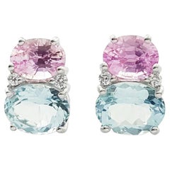 Pendientes de Aguamarina y Zafiro Rosa con Diamante engastados en Oro Blanco de 18 K