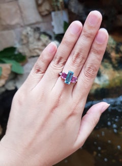 Aquamarine and Pink Sapphire with Diamond Ring Set in 18 Karat White Gold