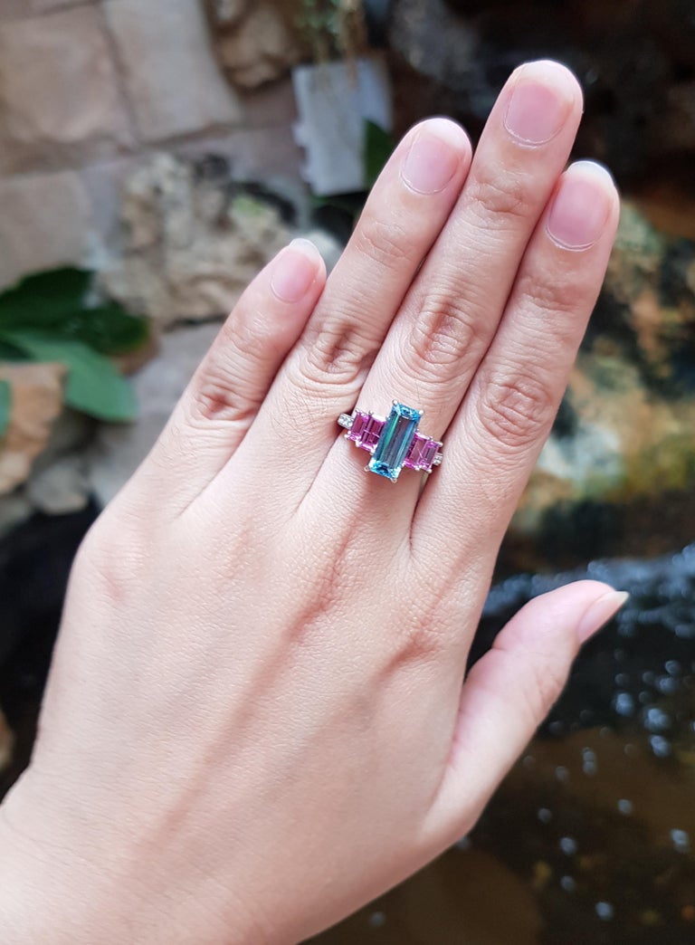 Aquamarine and Pink Sapphire with Diamond Ring Set in 18 Karat
