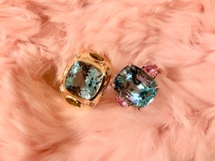 Aquamarine and Pink Topaz Three-Stone Ring