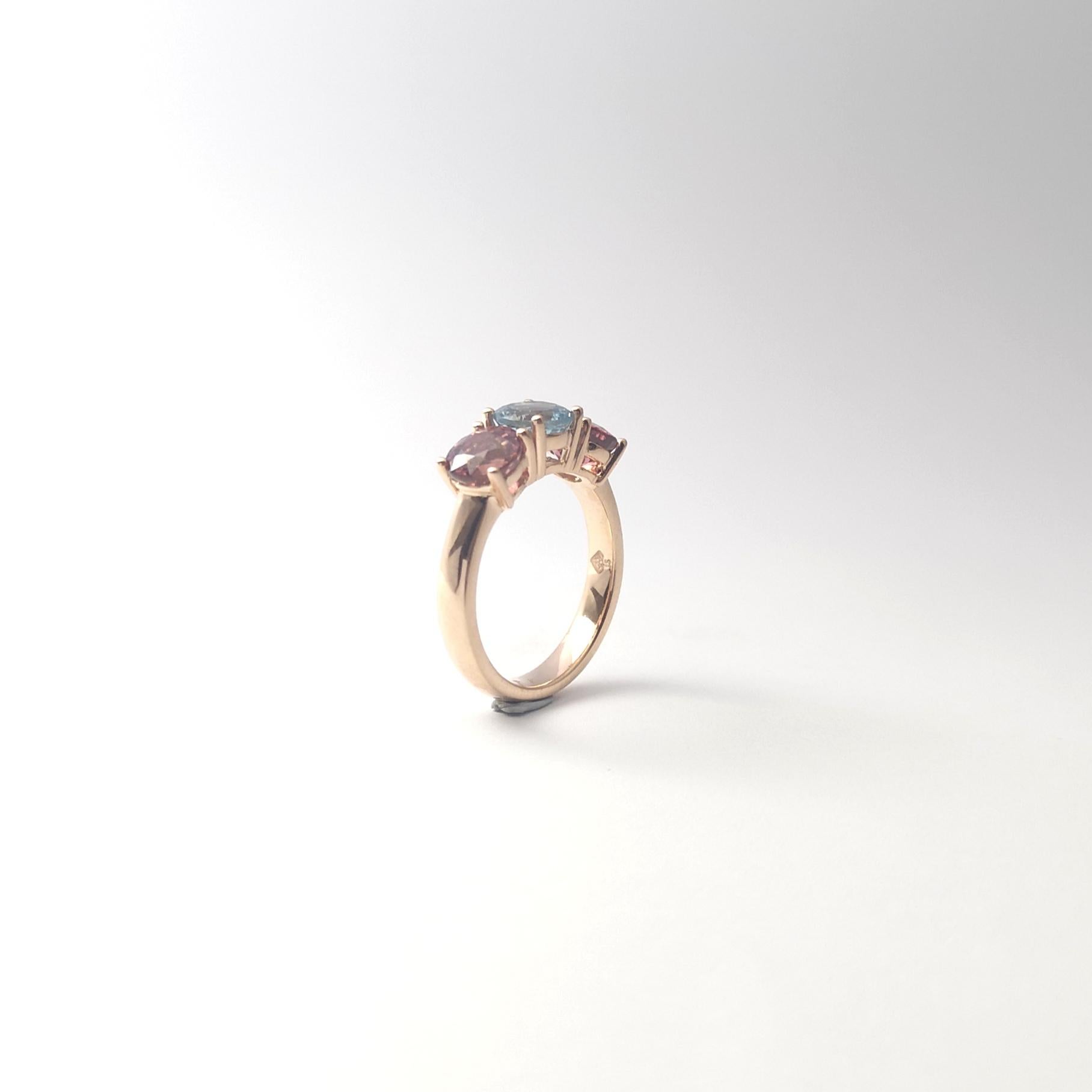 Anello con acquamarina e tormalina rosa con montatura in oro rosa 18 carati in vendita 4
