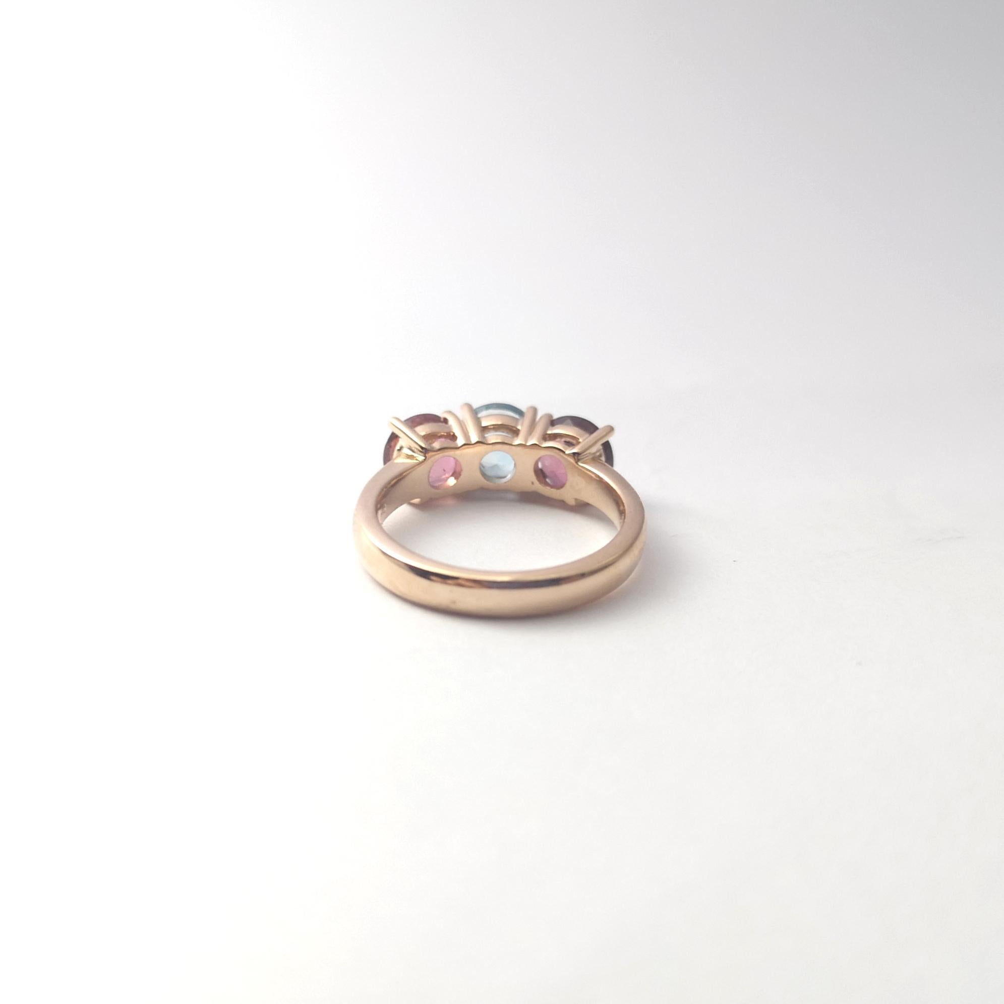 Anello con acquamarina e tormalina rosa con montatura in oro rosa 18 carati in vendita 5