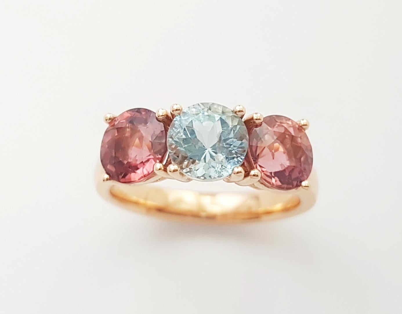 Anello con acquamarina e tormalina rosa con montatura in oro rosa 18 carati in vendita 6