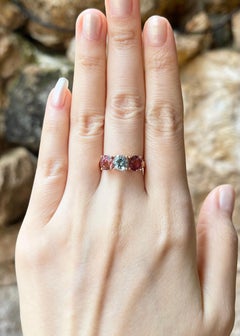 Aquamarine and Pink Tourmaline Ring set in 18K Rose Gold Settings
