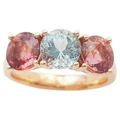 Aquamarine and Pink Tourmaline Ring set in 18K Rose Gold Settings