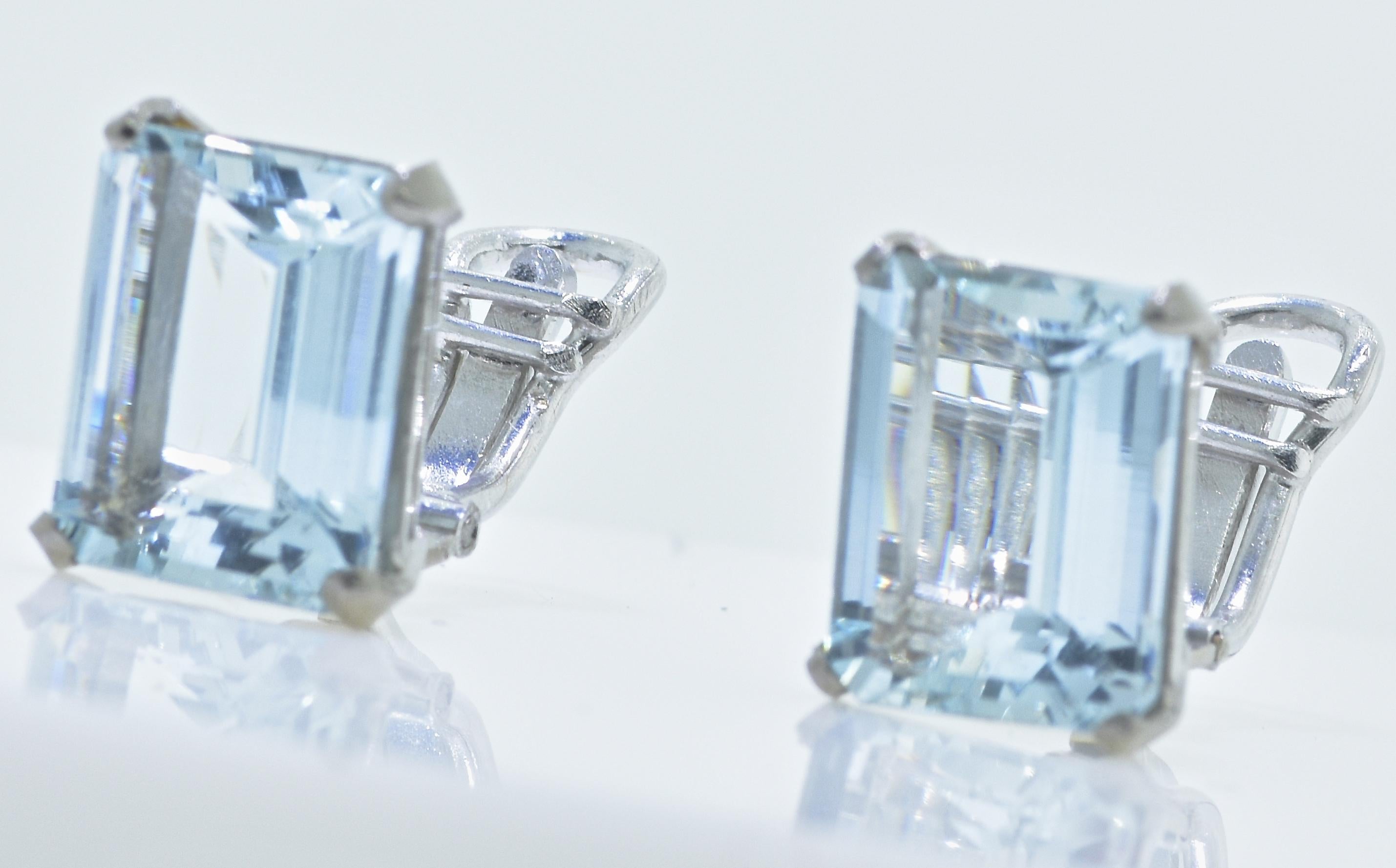 Retro Aquamarine and Platinum Earrings, circa 1950