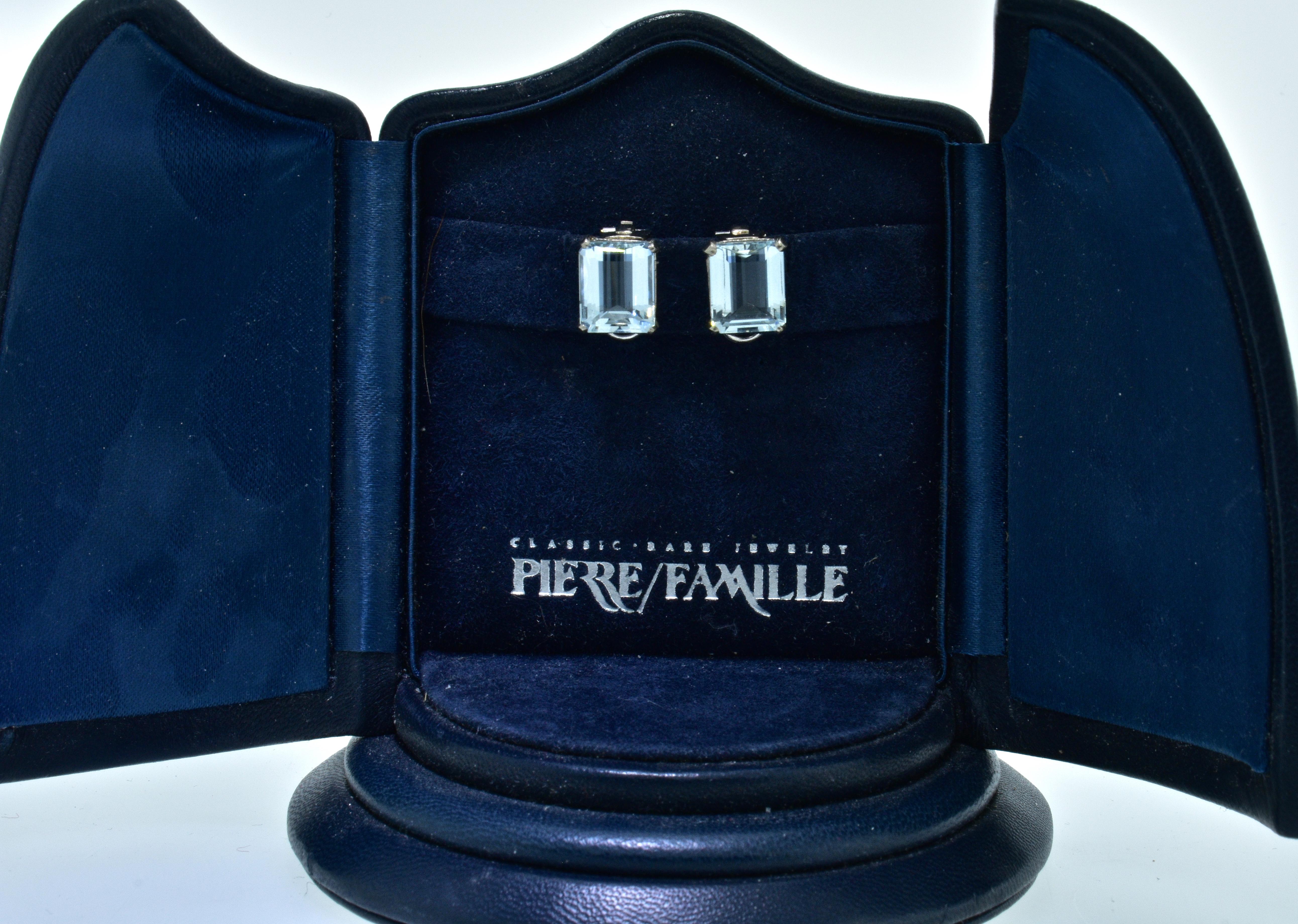 Emerald Cut Aquamarine and Platinum Earrings, circa 1950