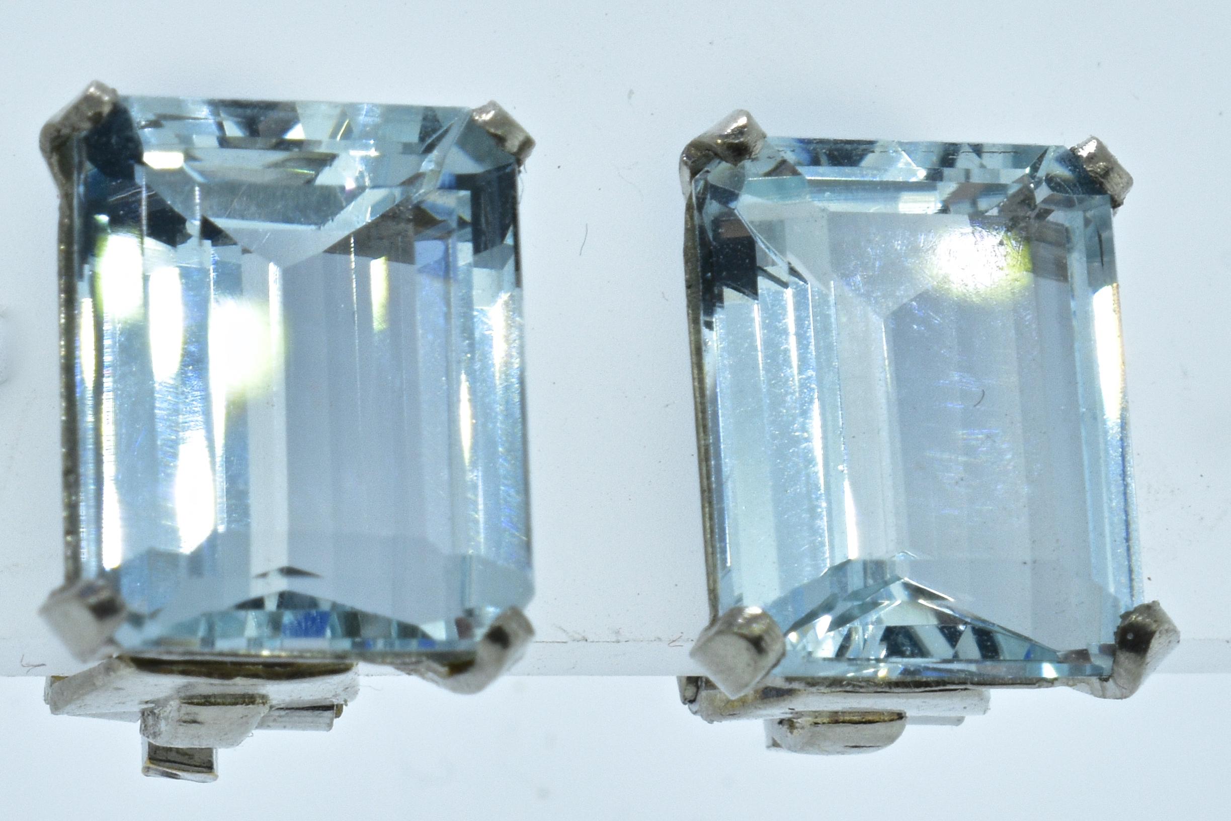 Aquamarine and Platinum Earrings, circa 1950 In Excellent Condition In Aspen, CO