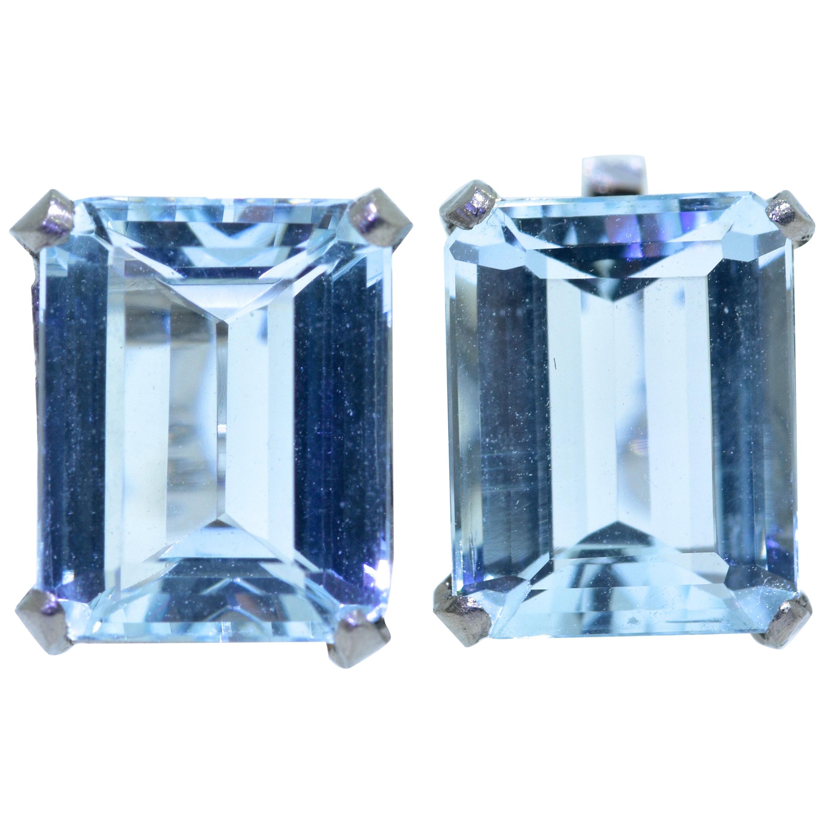 Aquamarine and Platinum Earrings, circa 1950