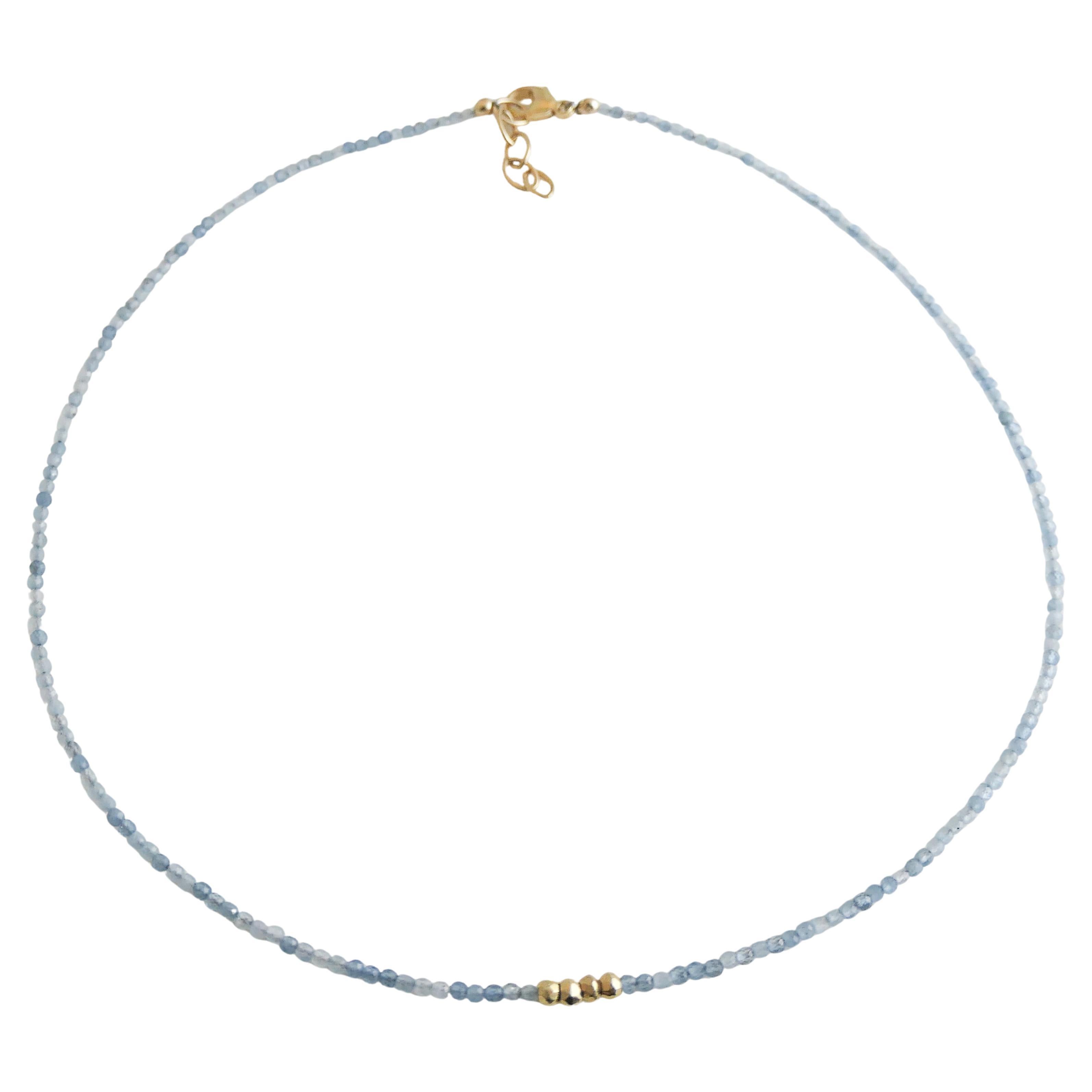 Aquamarine and Pyrite Beaded Necklace March Birthstone