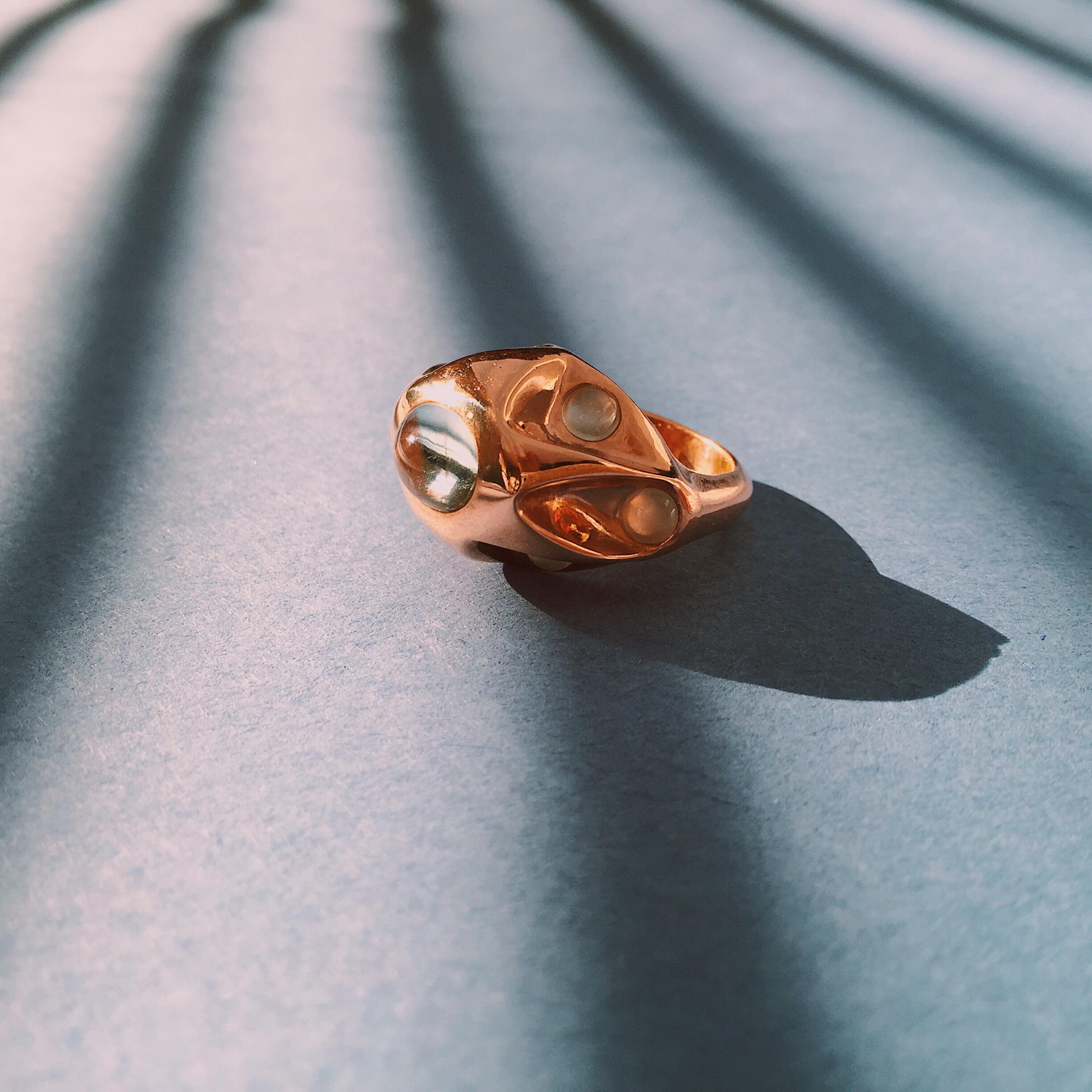 Oval Cut Aquamarine and Rose Gold Bombé Cocktail Ring For Sale