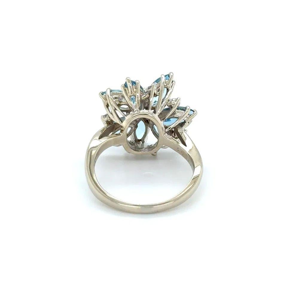 Acquamarina e taglio Brilliante rotondo  Anello a grappolo con diamante in oro Vintage In condizioni ottime in vendita a Montreal, QC