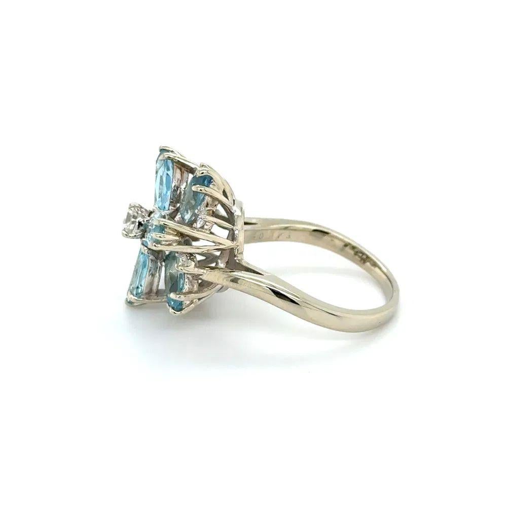 da uomo o donna Acquamarina e taglio Brilliante rotondo  Anello a grappolo con diamante in oro Vintage in vendita