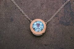 Aquamarine and Ruby, 18k Rose Gold & Platinum Solitaire Pendant Necklace