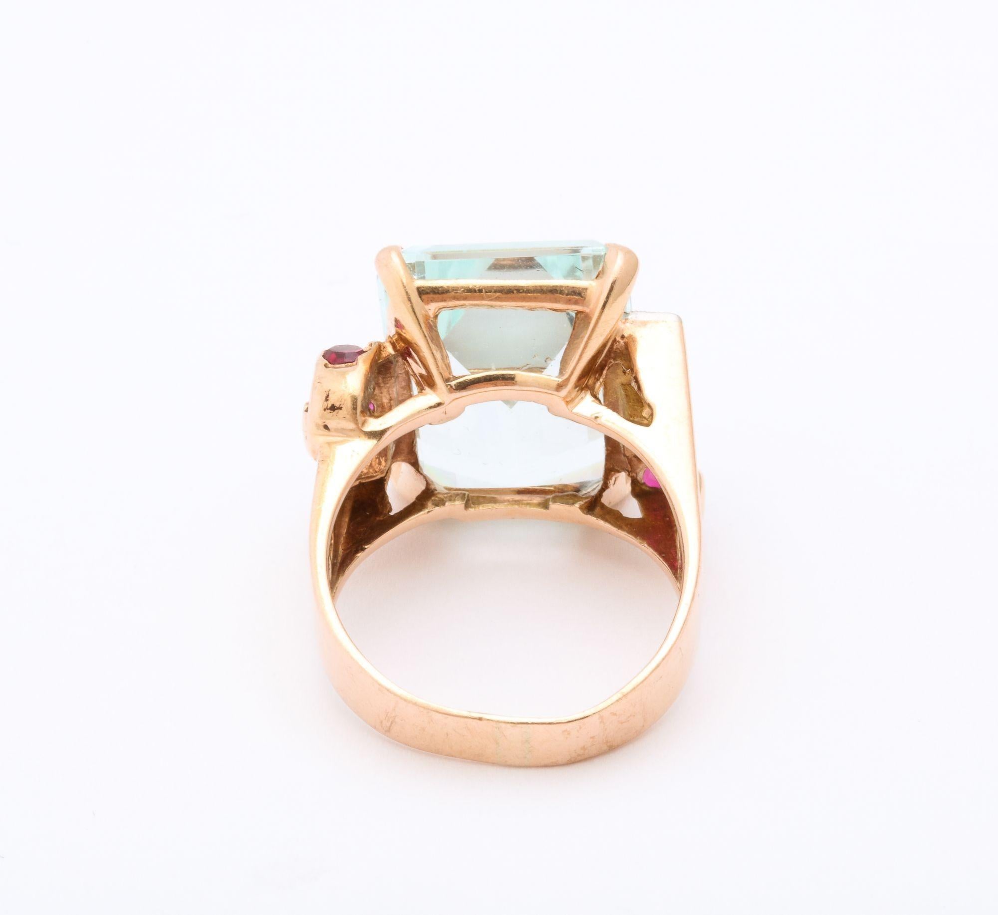 Retro Aquamarine and Ruby Gold Ring For Sale