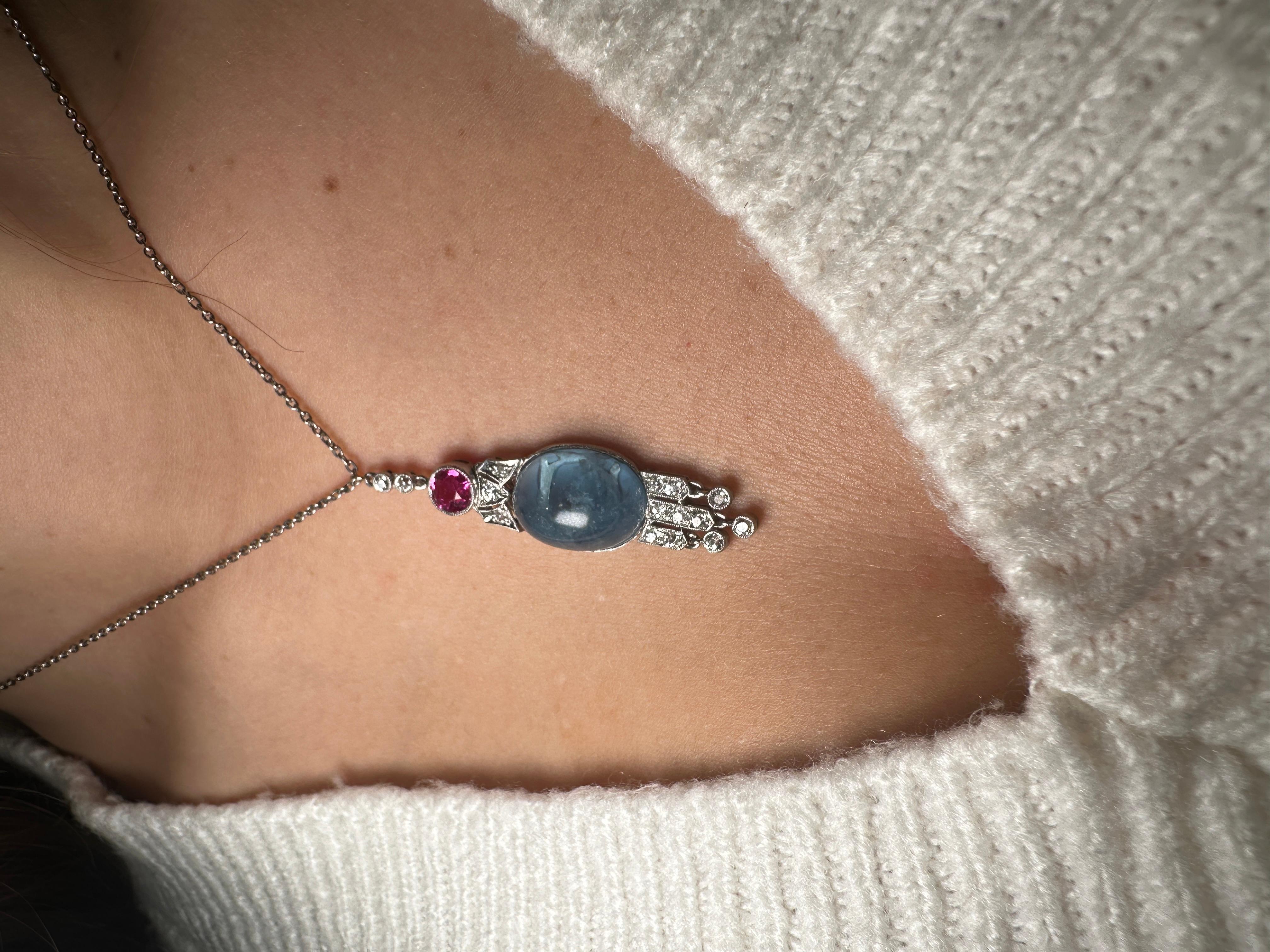 Aquamarine and ruby pendant necklace  For Sale 4
