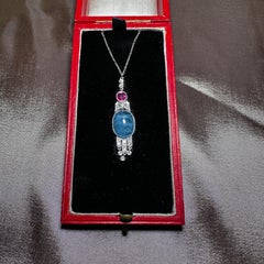 Aquamarine and ruby pendant necklace