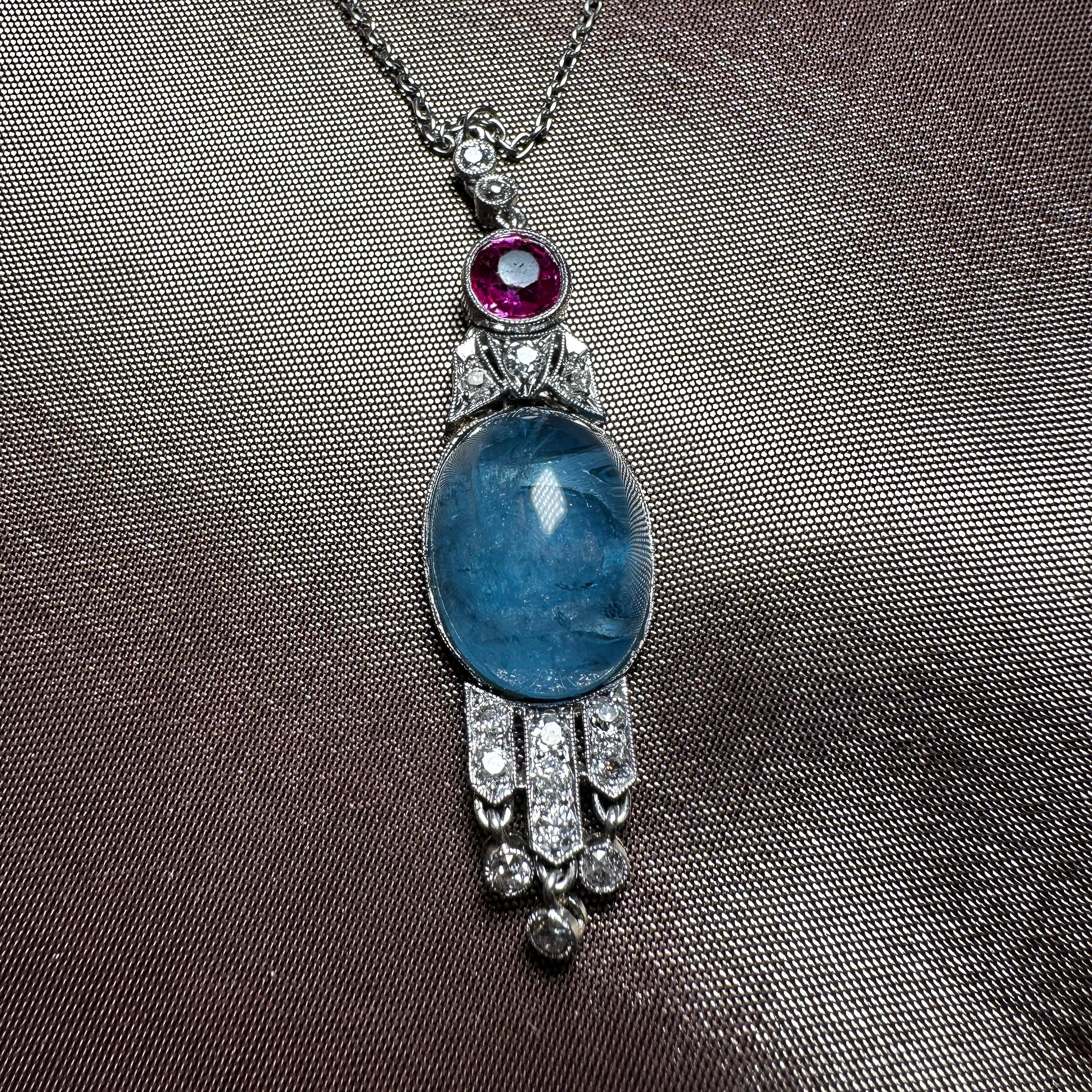Aquamarine and ruby pendant necklace  For Sale 1