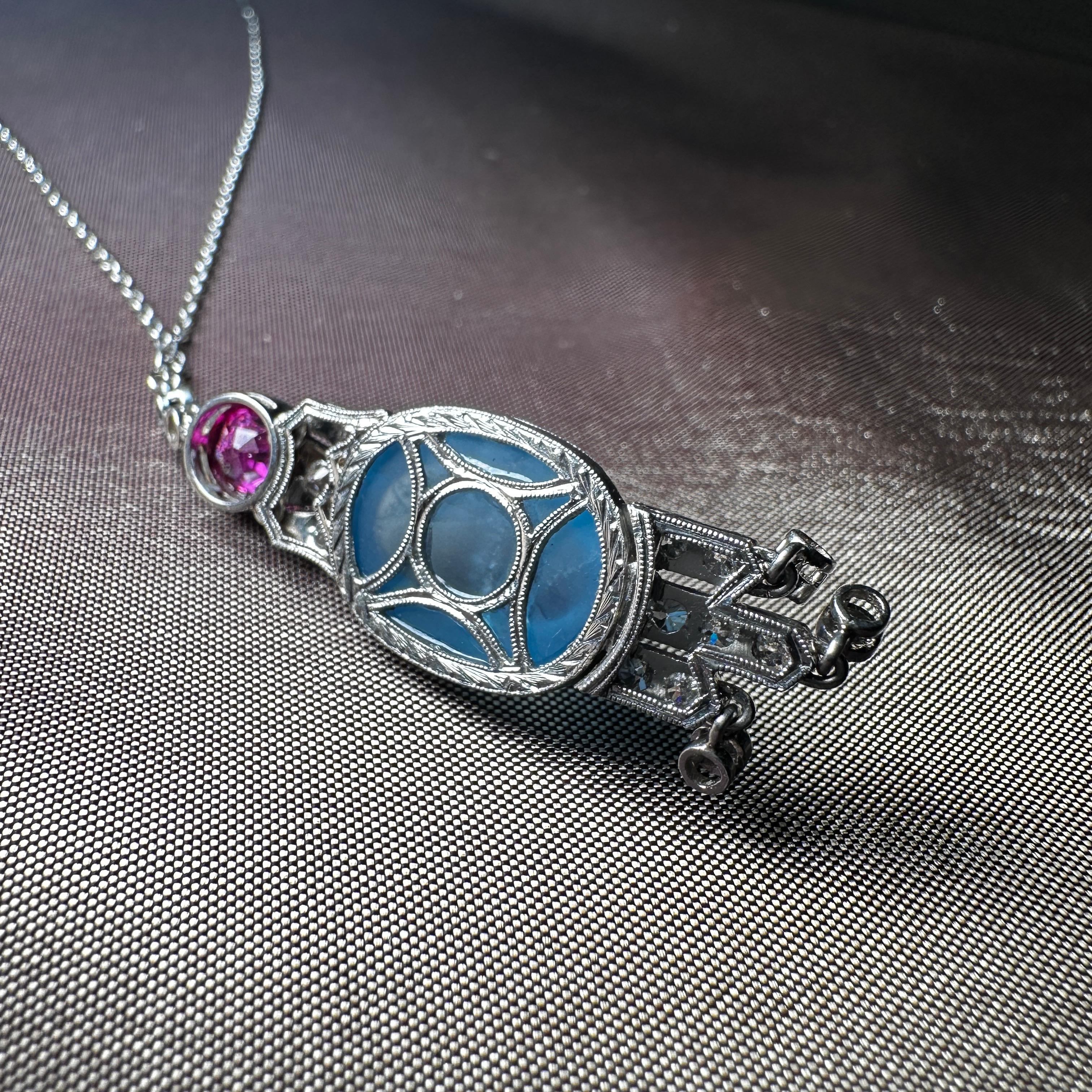 Aquamarine and ruby pendant necklace  For Sale 2