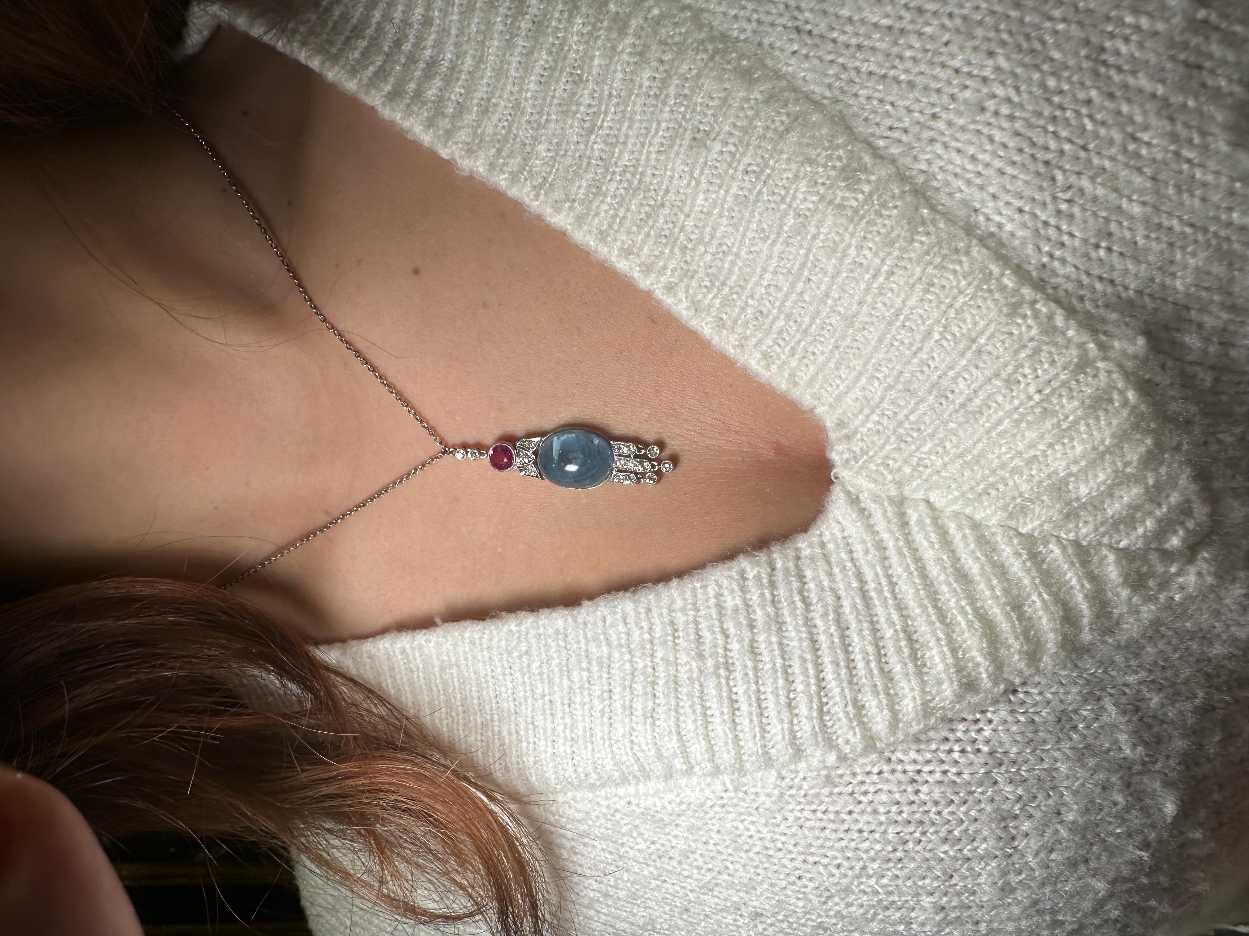 Aquamarine and ruby pendant necklace  For Sale 3