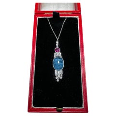 Aquamarine and ruby pendant necklace 