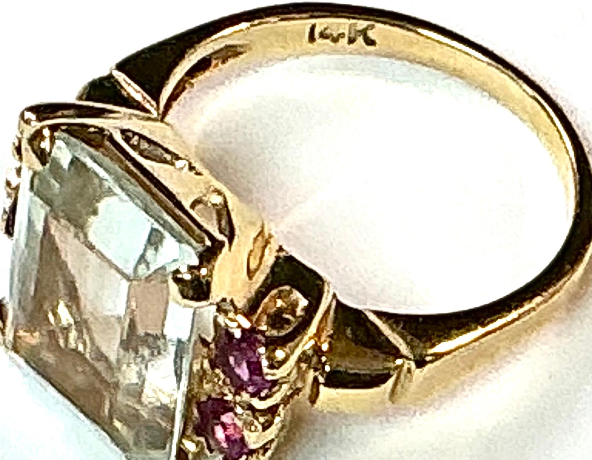 Modern Aquamarine And Ruby Ring 14K Yellow Gold For Sale