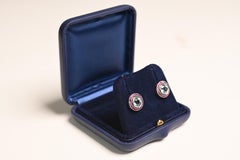 Aquamarine Halo Earrings. Platinum 2.30ct Round Aquamarine French Ruby Earring