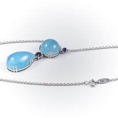 Aquamarine and Sapphire 18 Karat White Gold Necklace