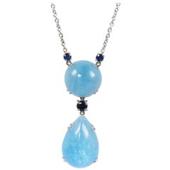 Aquamarine and Sapphire 18 Karat White Gold Necklace