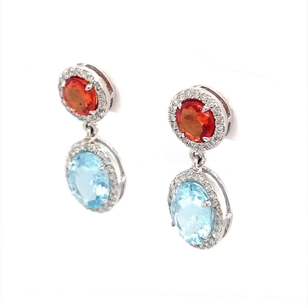 Mixed Cut Aquamarine and sapphire diamond earrings For Sale