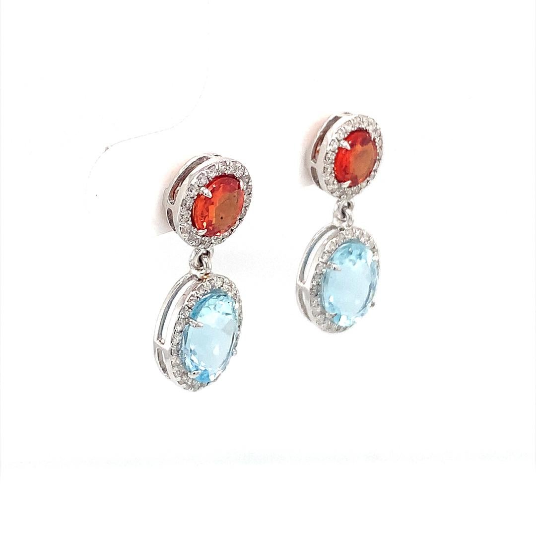 Aquamarine and sapphire diamond earrings In New Condition For Sale In New York, NY