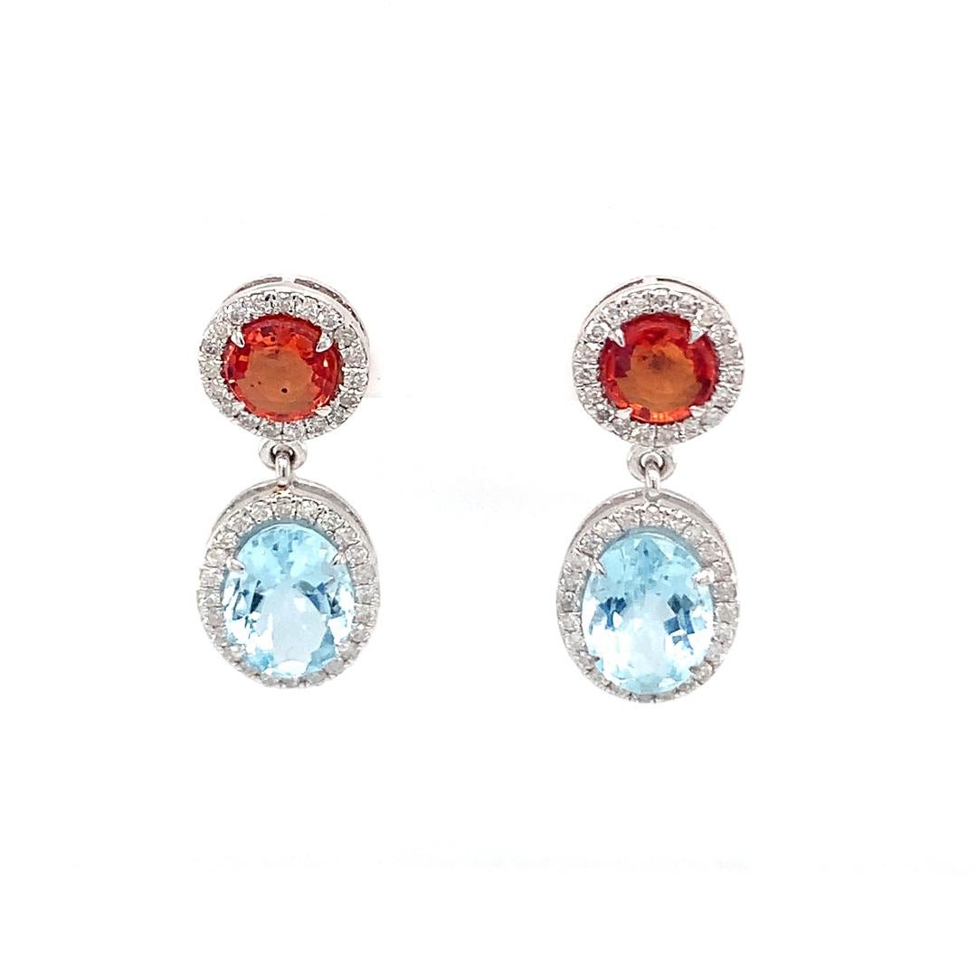 Aquamarine and sapphire diamond earrings For Sale 1