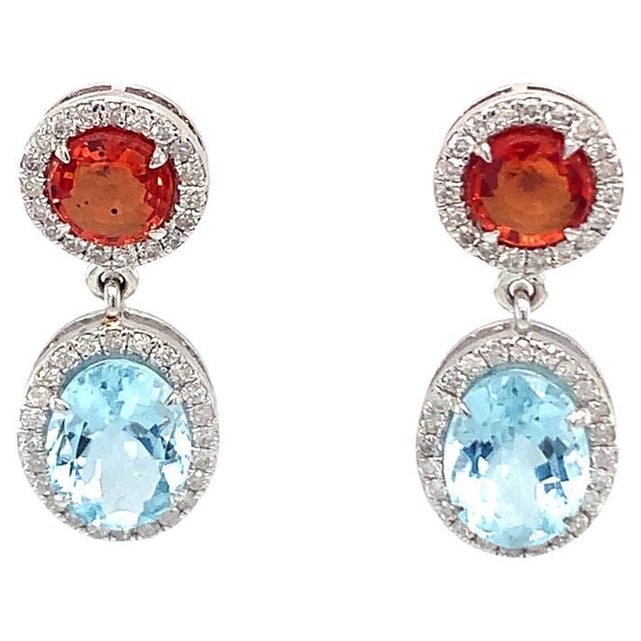 Aquamarine and sapphire diamond earrings For Sale