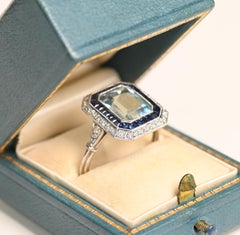 3 Carat Aquamarine Double Halo Ring. Aquamarine Sapphire Diamond Ring Platinum