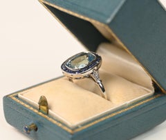 Aquamarine And Sapphire Ring. 2.60ct Cushion Cut Platinum Halo Statement Ring