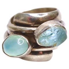 Bague à deux pierres aigue-marine et argent