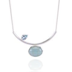 Aquamarine and Sterling Silver Curve Necklace