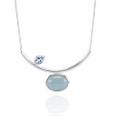 Aquamarine and Sterling Silver Curve 16.5" Necklace