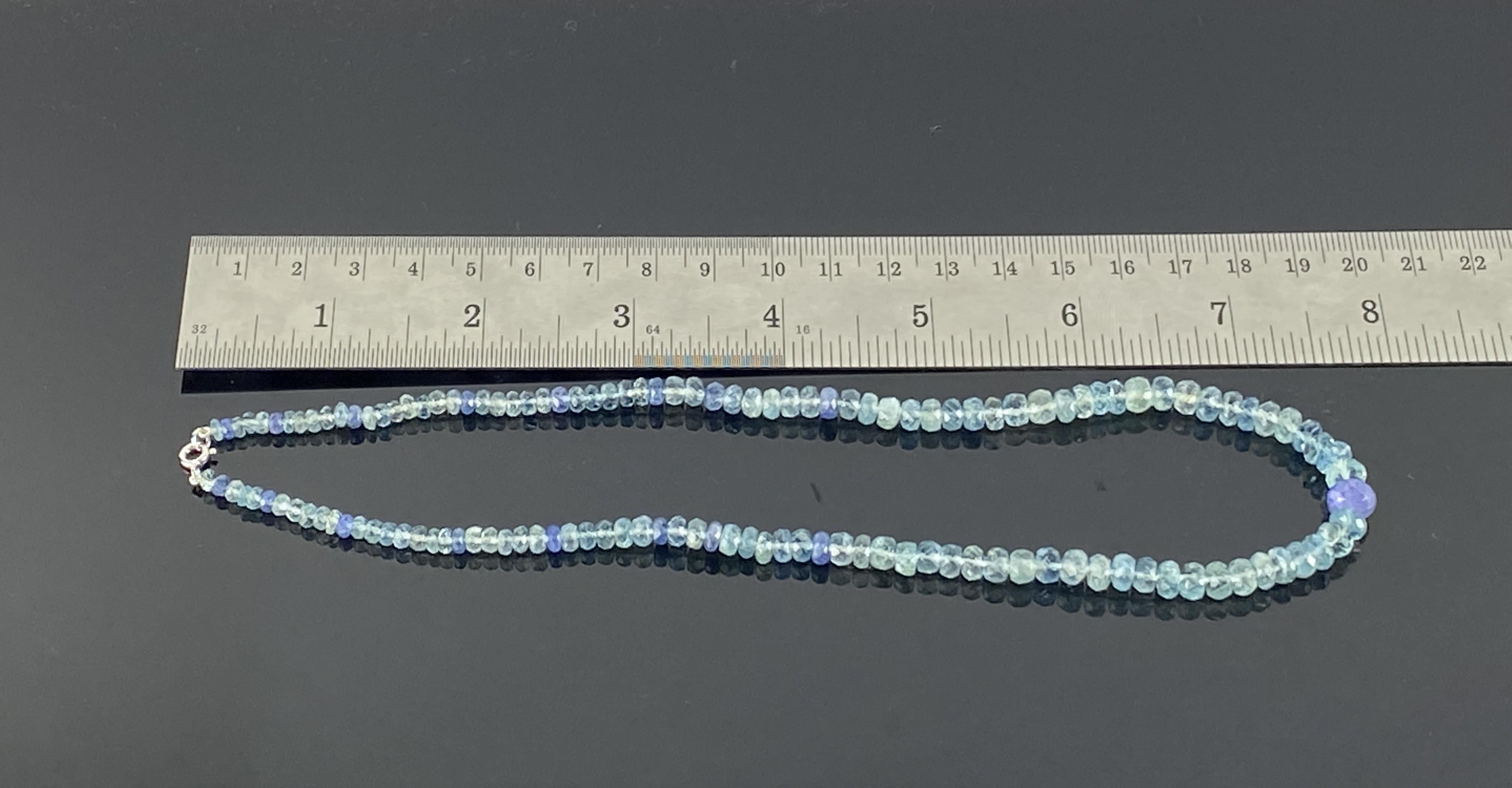 Art Deco Aquamarine and Tanzanite Beads Necklace For Sale