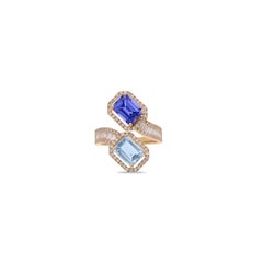 Aquamarine and Tanzanite Ring  18k Yellow Gold