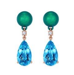 Orecchino Eostre con acquamarina, perline di titanio e diamanti in oro rosa 18 carati