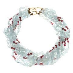 Aquamarine and Tourmaline Gold Beads Necklace