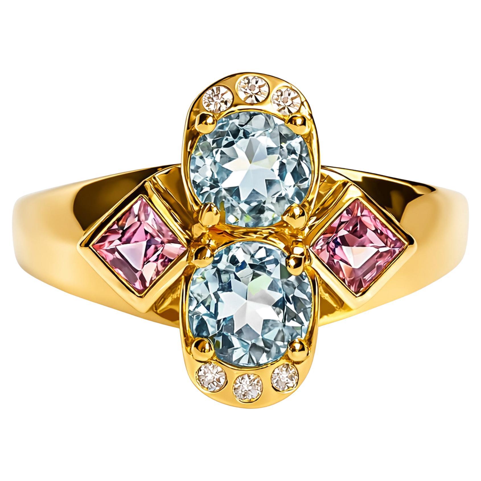 Aquamarine and Tourmaline in Rosegold Cocktail Ring by Alexander Leyser For Sale