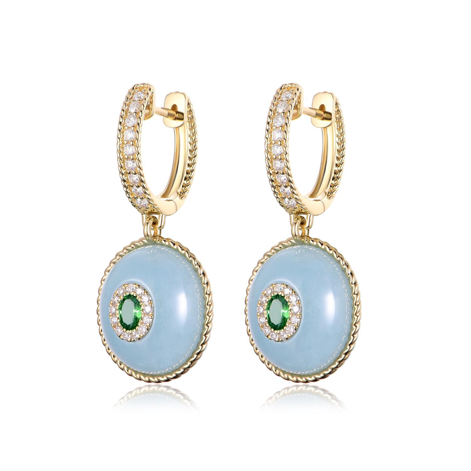 Presented here is a pair of luxurious earrings, each crafted in 14K yellow gold, that exude sophistication and a timeless sense of style. The earrings are adorned with a pair of remarkable 18.19 carats of aquamarine, a gemstone cherished for its
