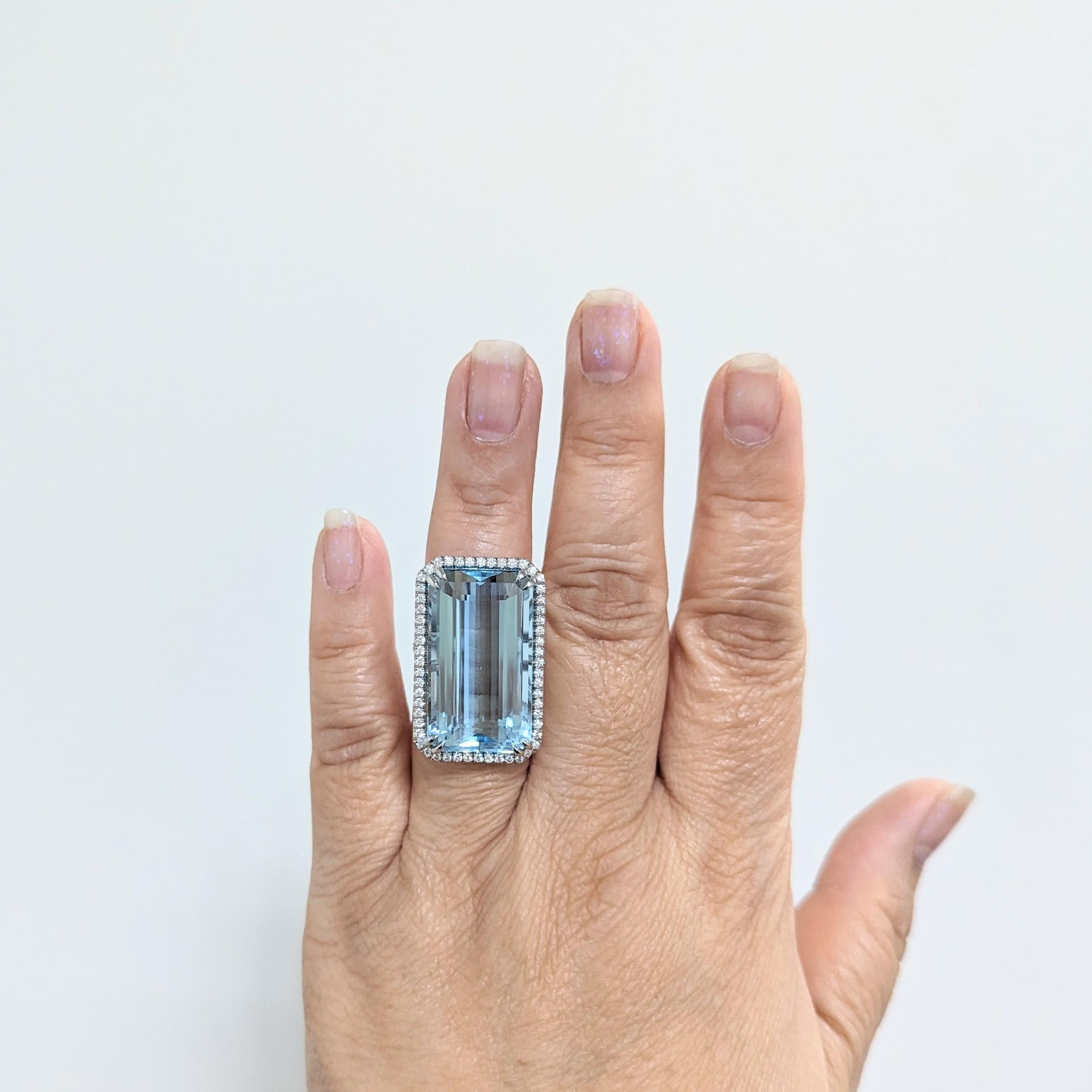 Emerald Cut Aquamarine and White Diamond Cocktail Ring in Platinum For Sale