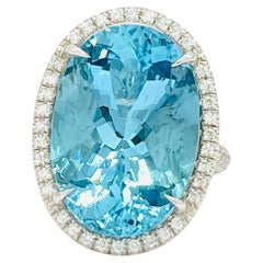 Aquamarine and White Diamond Cocktail Ring in Platinum